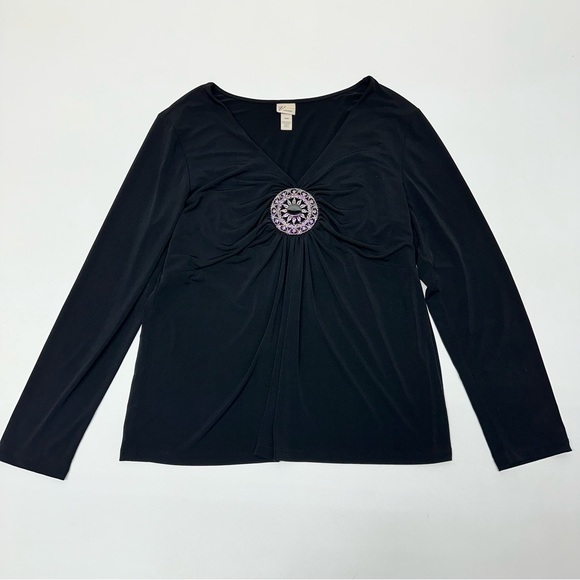 Venezia Women’s Long Sleeve V Neck Silver Gem Brooch Chest Blouse Size 14/16 - Picture 1 of 7